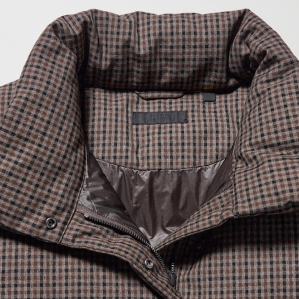 Uniqlo Women Check Patterned Down Puffer Jacket Coat Water Repellent Brown XL - Picture 6 of 13
